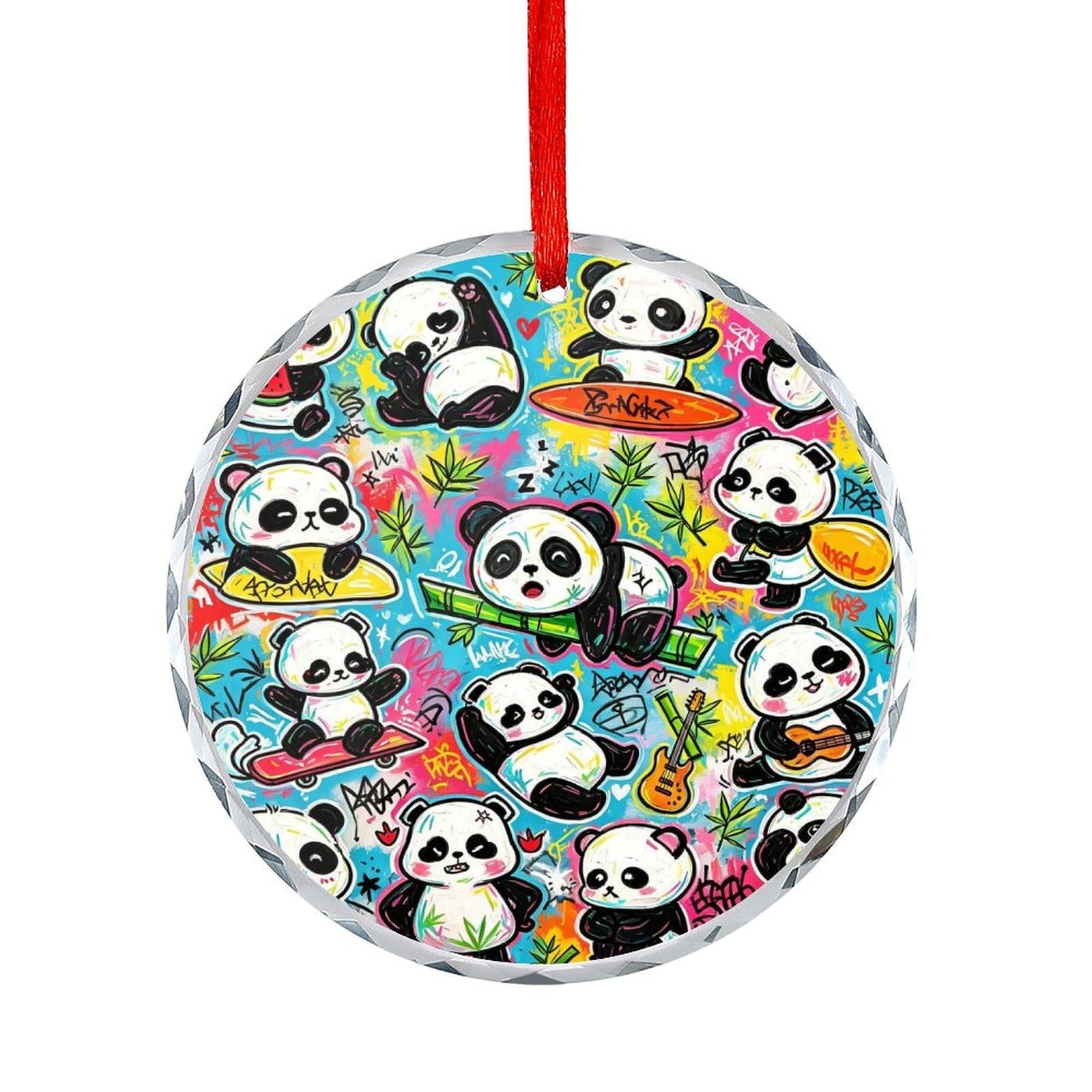 Btcowzrv Style Graffiti Panda Fun Round Ornament Hanging Pendant Decor