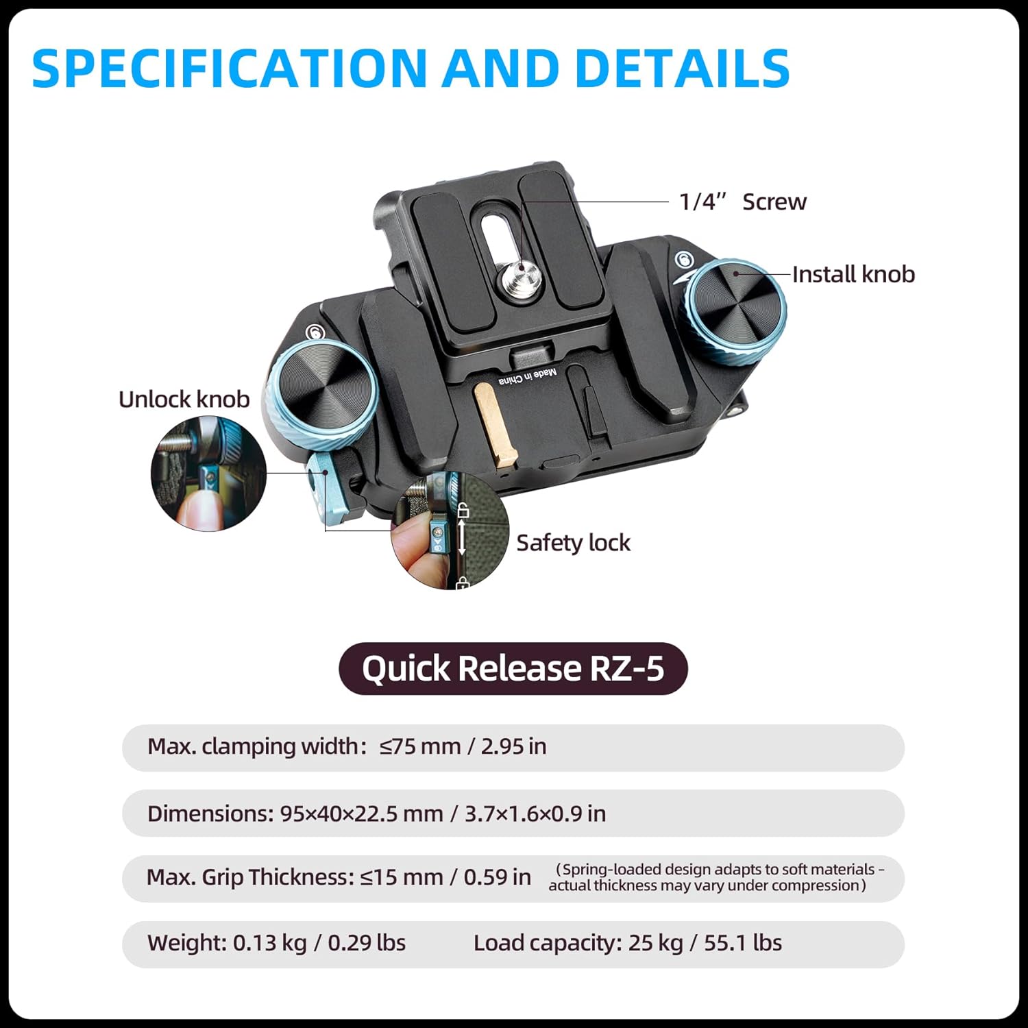 Fotopro RZ-5 Quick Release Camera Mount, Backpack Strap Mount with 1/4 Screw, Adapter for DSLR/Mirrorless Camera Tripod Stabilizer Handheld Gimbal Monopod Slider