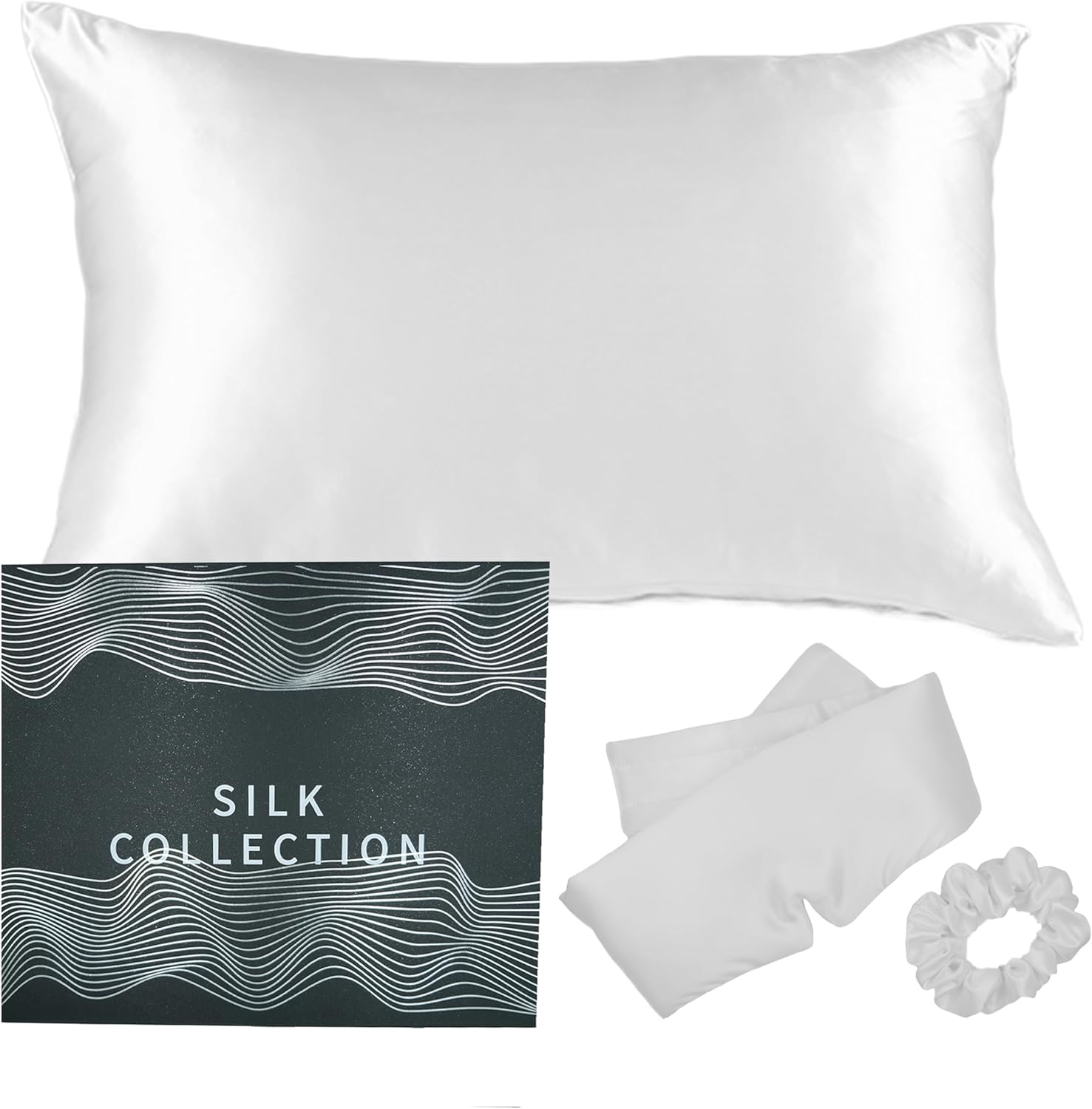 Silk King Pillowcase, Eye Mask & Scrunchie Set/Gift Baskets for Women - 6A Grade Mulberry Silk, 22 Momme, Hyaluronic Acid Infused Pillowcase, Oeko-TEX Certified, Luxury Gifts for Women