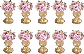 10pcs Gold Vase Centerpiece for Tables Wedding Flower Vase for Centerpieces Metal Mini Centerpieces Trumpet Pedestal Vase for Wedding Birthday Party Anniversary Event Decoration (6.3inch Tall)