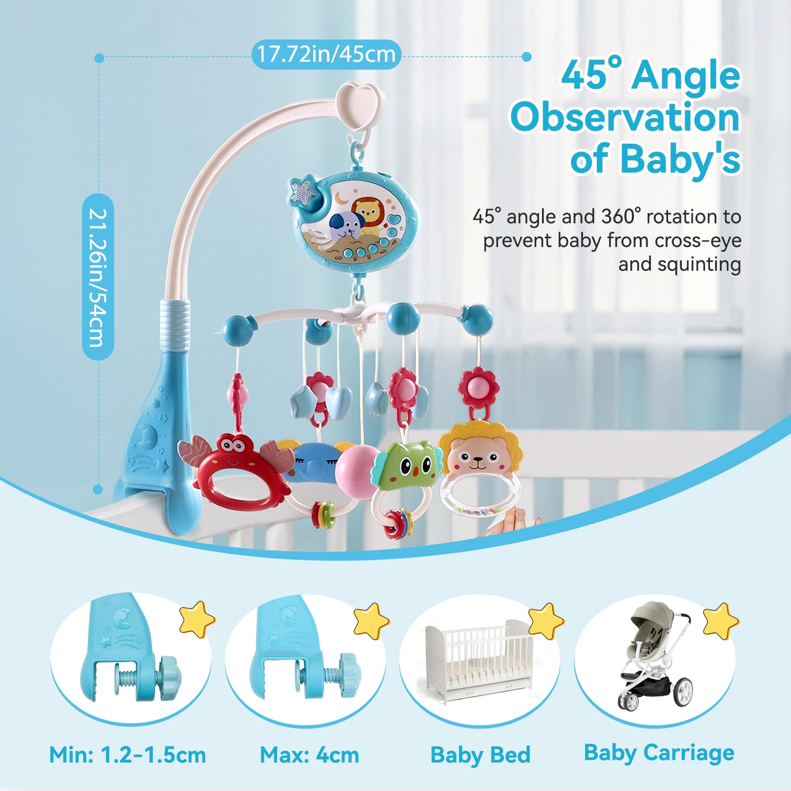 Warmiehomy Baby Crib Mobile Hanging Rattle Toys Cot Mobiles for Babies 0-12 Months Baby Bell with Star Projection Timing Remote Control Musical Mobile with Lights Sleep Aid Gifts for Newborn - Image 3