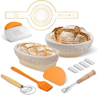 Cheer Collection Bread Proofing Basket Set- Sourdough Starter Kit with Dough Whisk, Scraper & Liner, Bread Making Tools & Supplies for Home Bakers, Sourdough Bread Baking Supplies