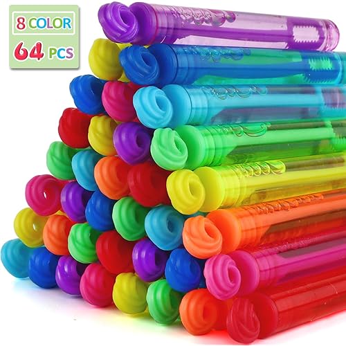 Bubble Wands Halloween Party Favors Pack of 64, Mini Neon Bubble Wands | Odor-Free Non-Toxic Kids’ Bath Toy/Birthday Treats Bubble Maker Toys for Kids | Outdoor Summer Events & Celebration Toy Gift
