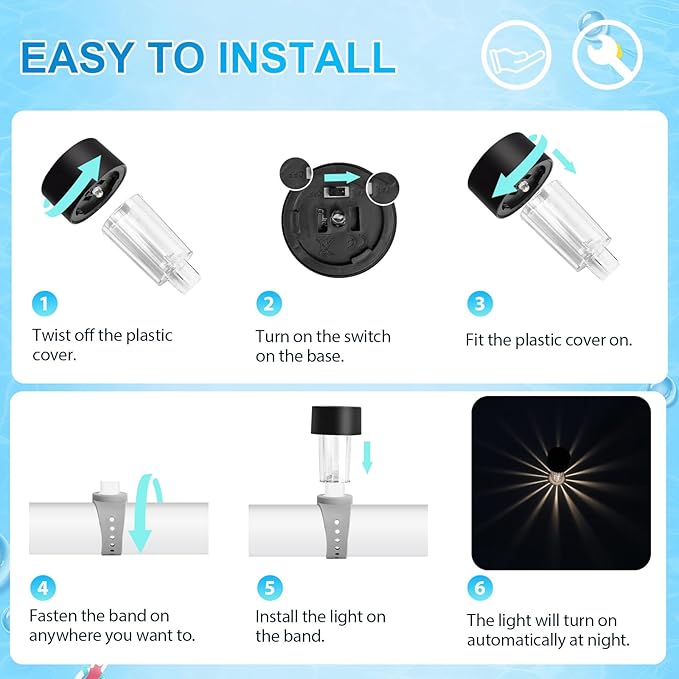 Luces Solares para Piscina BITIWEND 6 Paquete LED blanco cálido miniatura 8