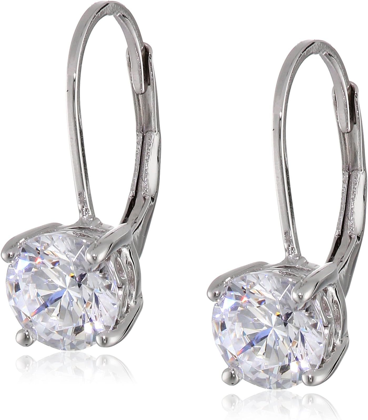 La Lumiere Platinum Plated Sterling Silver Swarovski Zirconia (2cttw) Round-Cut Lever Back Earrings
