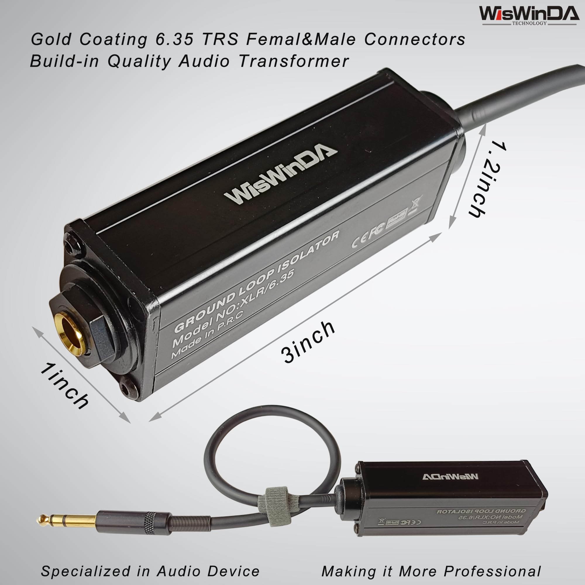 Pro TRS/TS-1S - Micrófono eliminador de zumbido multiusos de 6.35 1/4 pulgadas y reproductor de audio, aislamiento de ruido de bucle de tierra, filtro de ruido de versión estéreo de alta