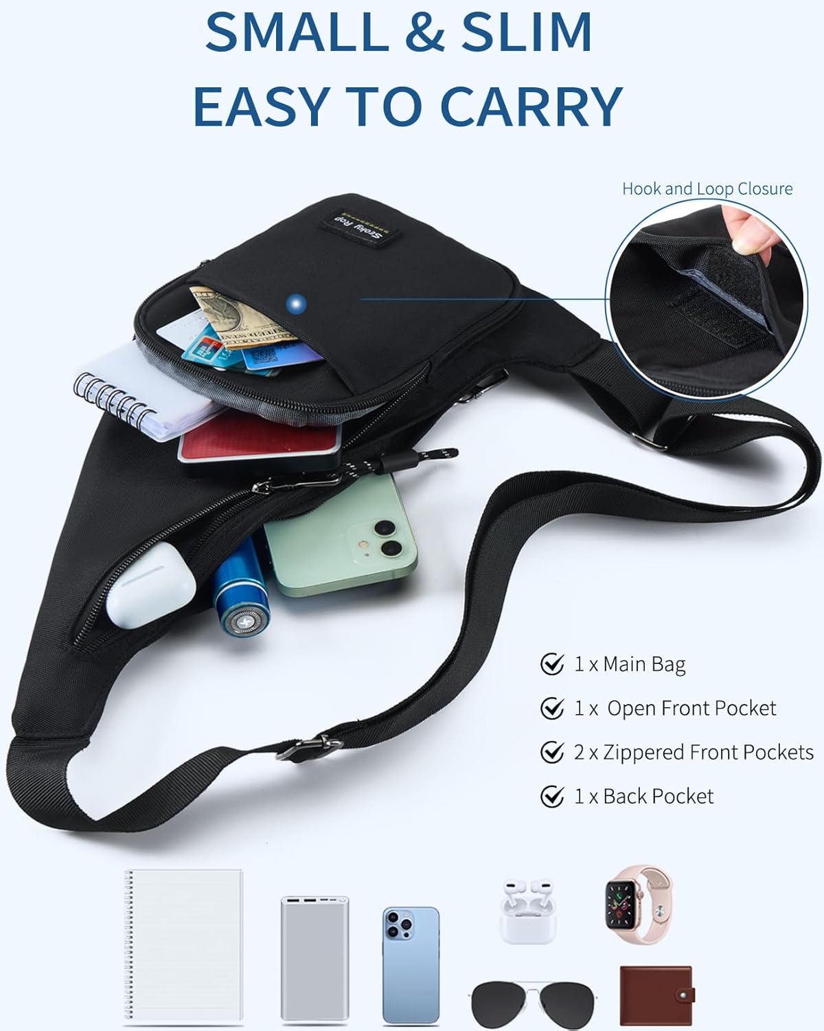 Seoky Rop Sling Bag for Men Women Slim Personal Purse Pocket Small Anti-Thief Crossbody Chest Bag for Travel Hiking Black - Image 3