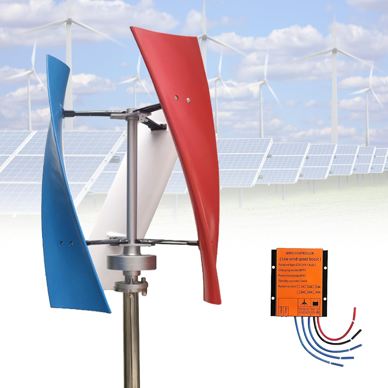 Ofyphth Wind Turbine Generator Kit, 12V/24V/48V Wind Turbine Vertical Wind Generator Kit, Electricity Producer Equipment, with MPPT Controller, Eco-Friendlys Renewable Energy Solution. B-12V