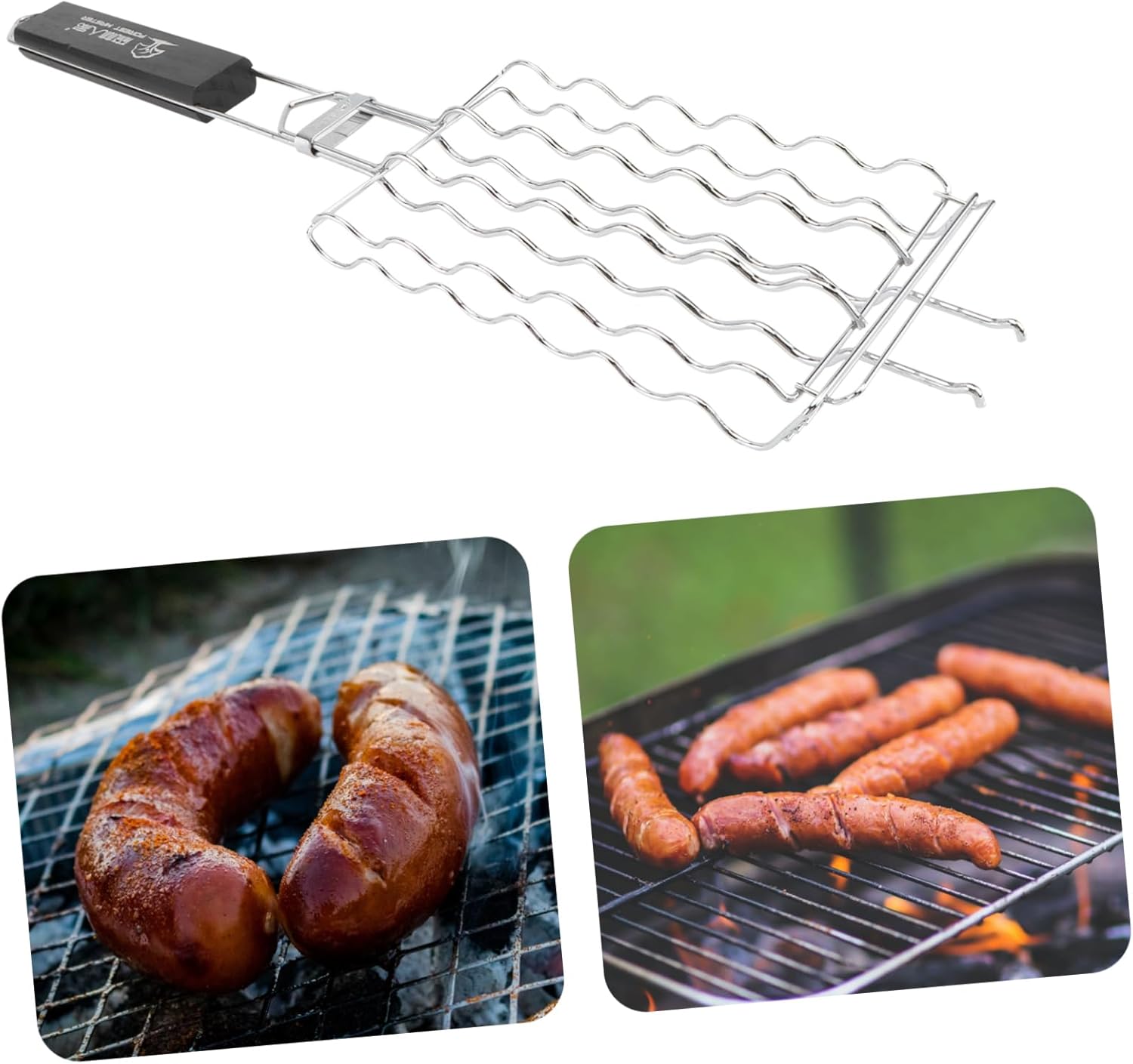 Stainless Steel BBQ Grill Basket Clip Outdoor Barbecue Tool for Meat and Sausages Heavy Duty Grilling Mesh Rack