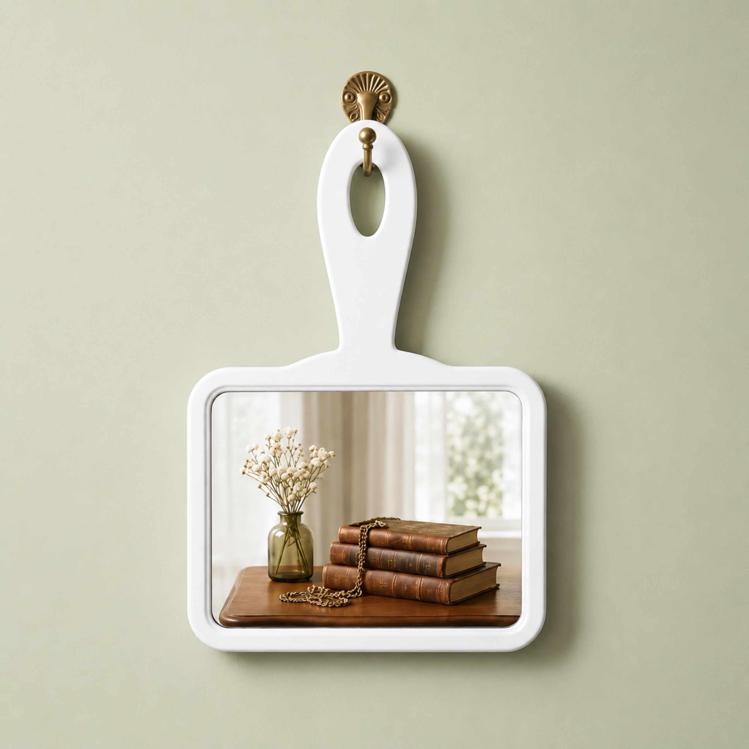 Creative Arts n Frames 19x28cm Rectangular Hand Mirror with Handle for Cosmetic Shaving Make Up Bathroom Salon Barber Travel and Indoor Use (Subtle White Rectangle Handheld Mirror)-image-5