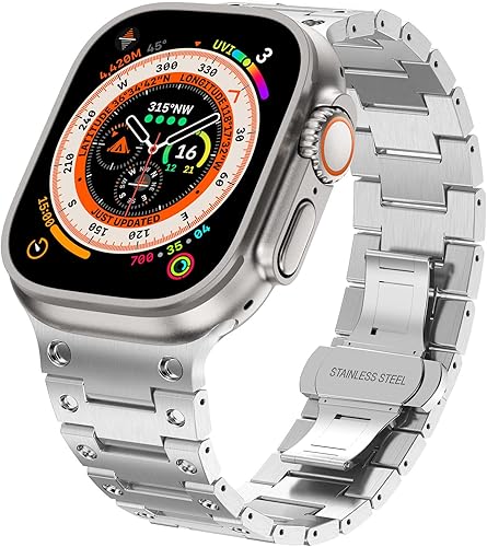 WINGLE Correa de acero inoxidable para Apple Watch Ultra 2 de 1.929 in, 1.772 in, 1.732 in, 1.654 in, serie 9, 8, 7, SE para hombres, correas de