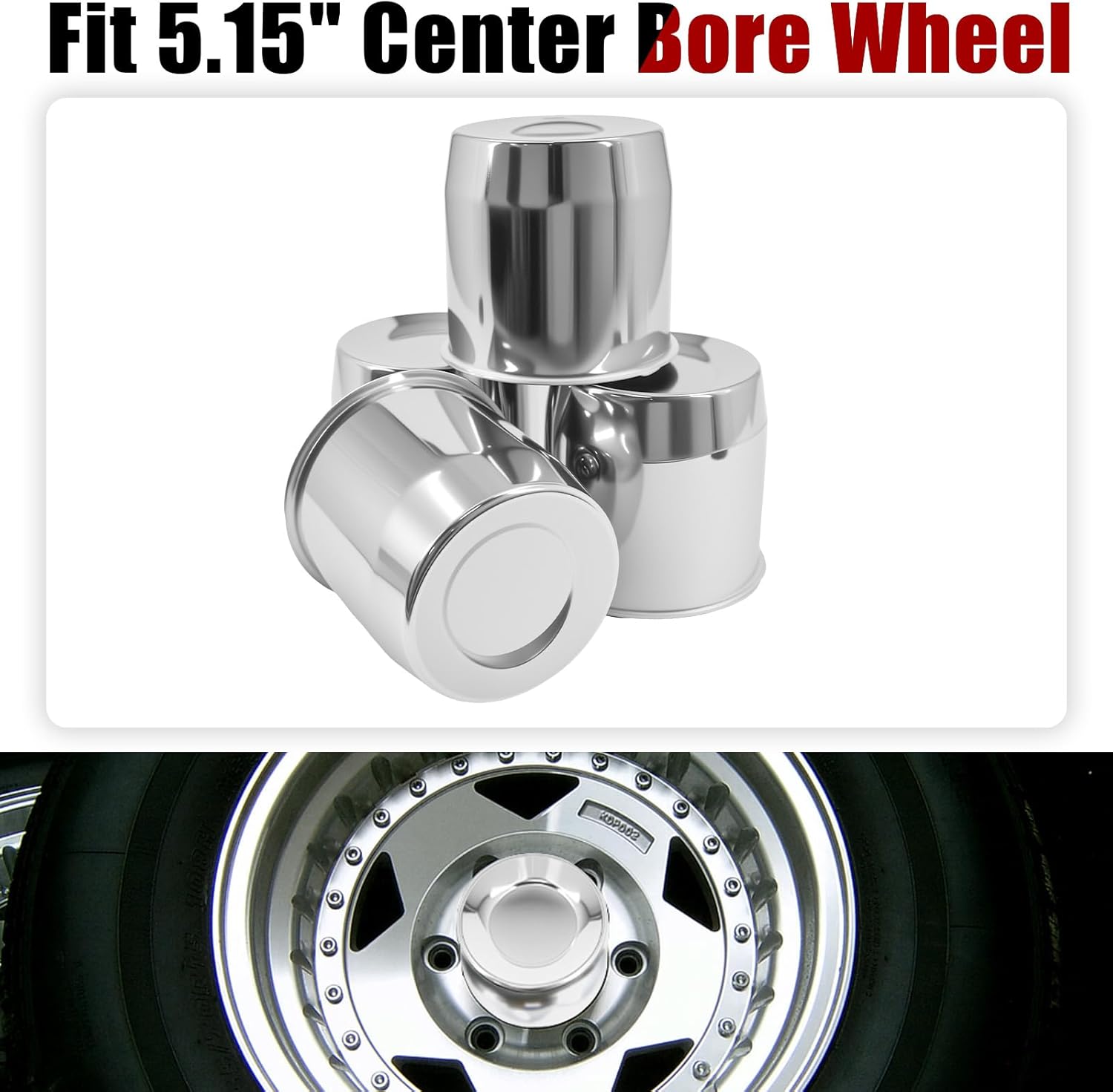 4Pcs 5.15 inch Trailer Wheel Center Caps Push Through Center Caps for Trailer Truck RV Wheel Rims 4 Closed-End Chrome Plated Silver Carbon Steel 5.15" Bore 4.92" Tall Push Thru Silver Rim Hub Covers