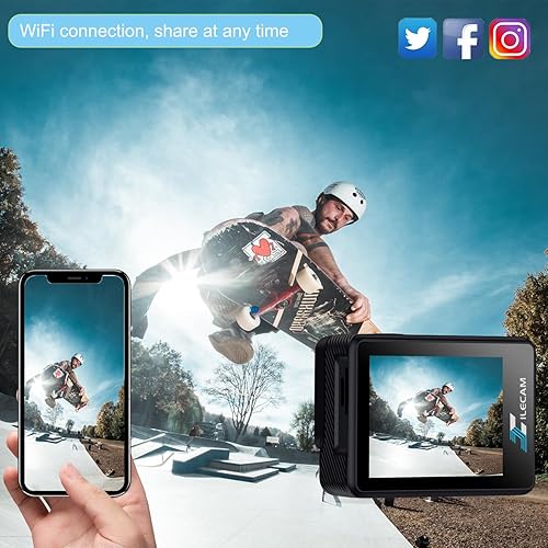 Miniatura 3 de Xilecam Cámara de acción de doble pantalla 1080P WiFi Cámara impermeable 4* Zoom 131FT (131.2 ft) Cámara submarina impermeable con 2 baterías de