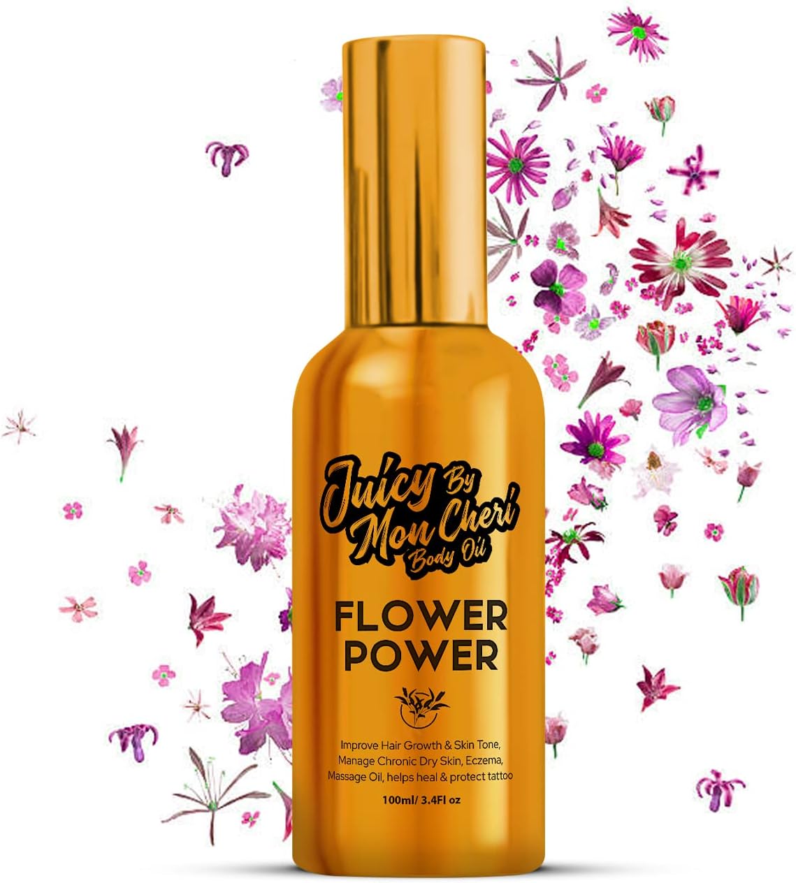 Body Oil Scar repair |100% Natural Body Oil with Black Seed Oil, Olive Oil & Vitamin E Oil| Moisturizer Hair Growth & Skin Tone| Help Heals Tattoo (Flower Power, 3.4 oz.)