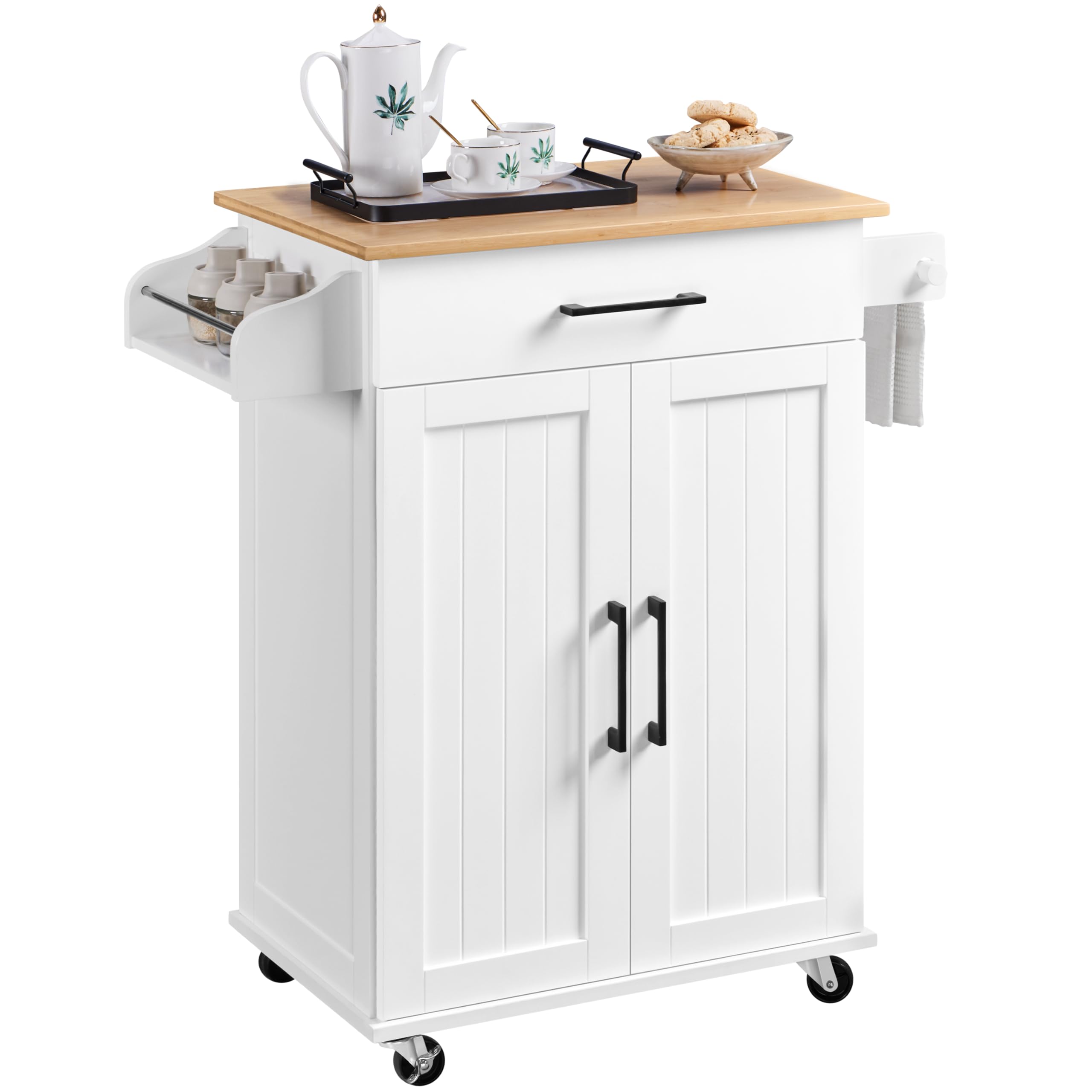 Yaheetech Carro de Cocina con Ruedas Carrito Servicio 60x40x88,5cm Blanco | Estantería de Cocina Madera para Comedor Salón