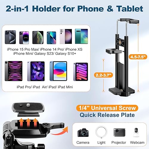 Miniatura 7 de Trípodes para cámara, trípode de 67 pulgadas para cámara, iPad, tableta, trípode de cámara de video con control remoto, trípode de teléfono para