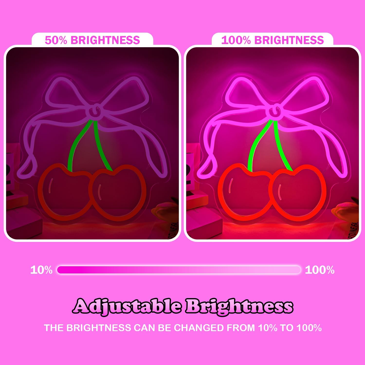 BowCherry Neon Sign for Wall Decor,Pink LED Neon Lights for Bedroom Home Dorm,Dimmable Bow Light Up Sign for Girl Bedroom Kids Room Shop Home Wedding Cherry Party Decorations
