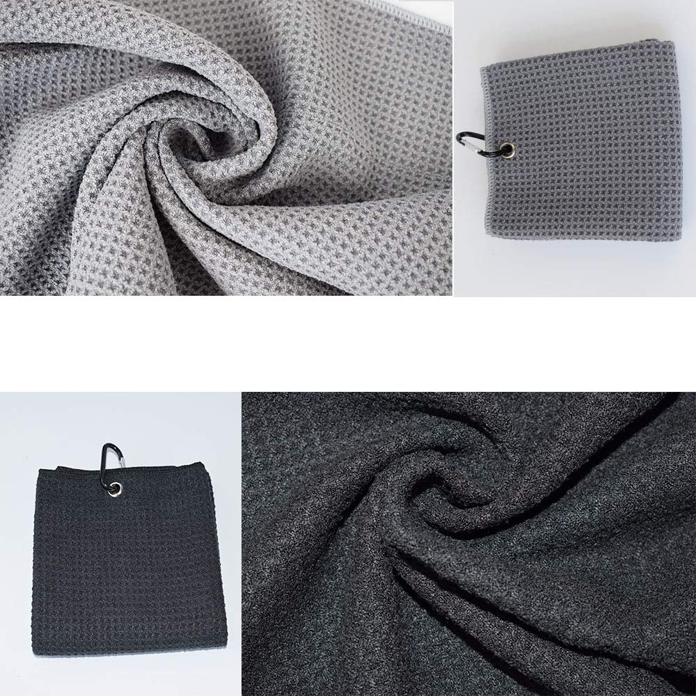 Asciugamano Sport Golf 2 Pezzi Microfibra 50x40 cm Grigio e Nero