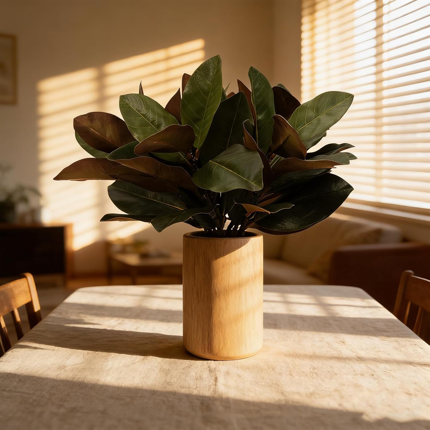 Magnolia Artificial Leaves Branches, 3D Magnolia Stem Life-Like Faux Leaves Twigs for Indoor Vase Filling Home Office Hotel Table Decor, 6 Pack, 22 Inch