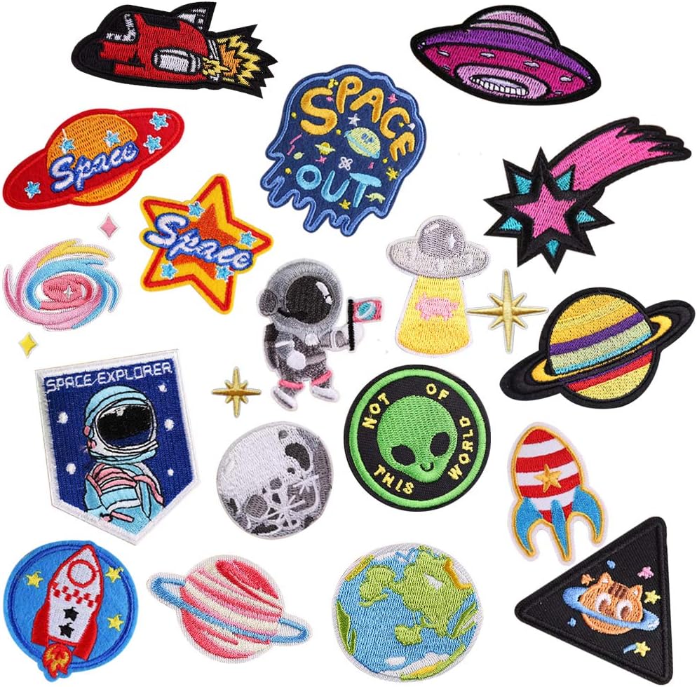 KOCAWIS22pcs Spaceship Rocket Astronaut and Alien Appliques for Clothing Iron-on Or Sew-on Embroidered Patches Motif Applique Clothes Stickers