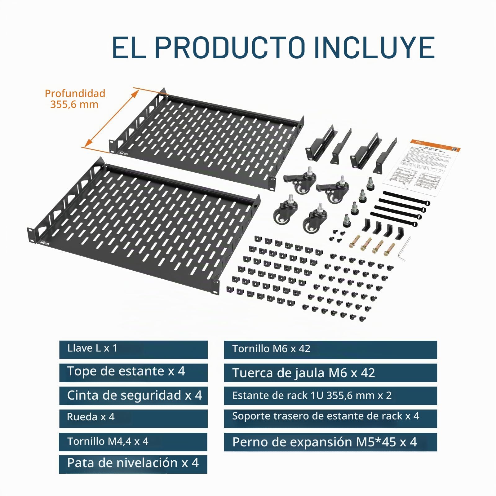 Tecmojo 19 Pulgadas 12U Open Frame 19" Rack de Red, Montaje en Suelo o en Pared, Armario de Red de 4 Postes con Ruedas, con 2 Estantes de 1U y Material de Montaje,Negro