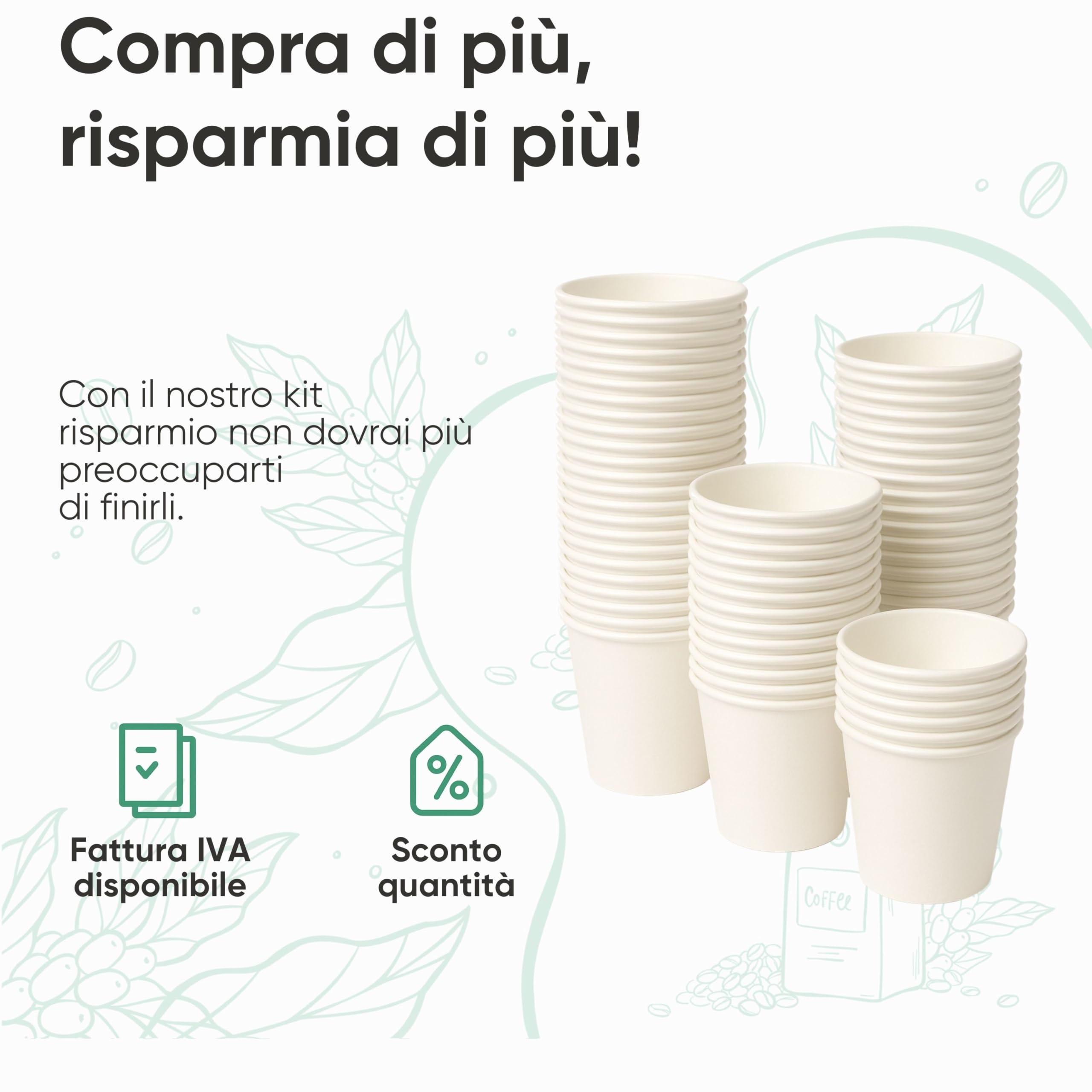 500 Bicchieri di Carta con Coperchio di Plastica da 360ml - Per Caffè Lungo, Espresso, Ginseng, Acqua o Cocktail - Adatti all'Uso Domestico, e Attività, Bianchi