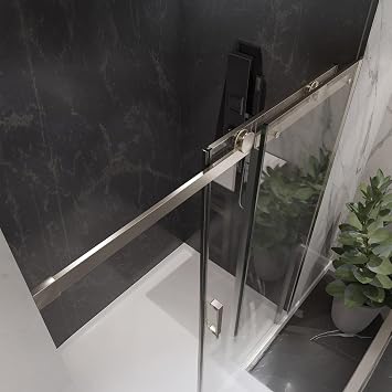 ANZZI Frameless Sliding Shower Door 48 X 76 in, Brushed Nickel, 5/16 | Tempered Deco Glass And A Finish To Create An Open, H Uses Crystal Clear 5/16, Modern Profile The 48 In