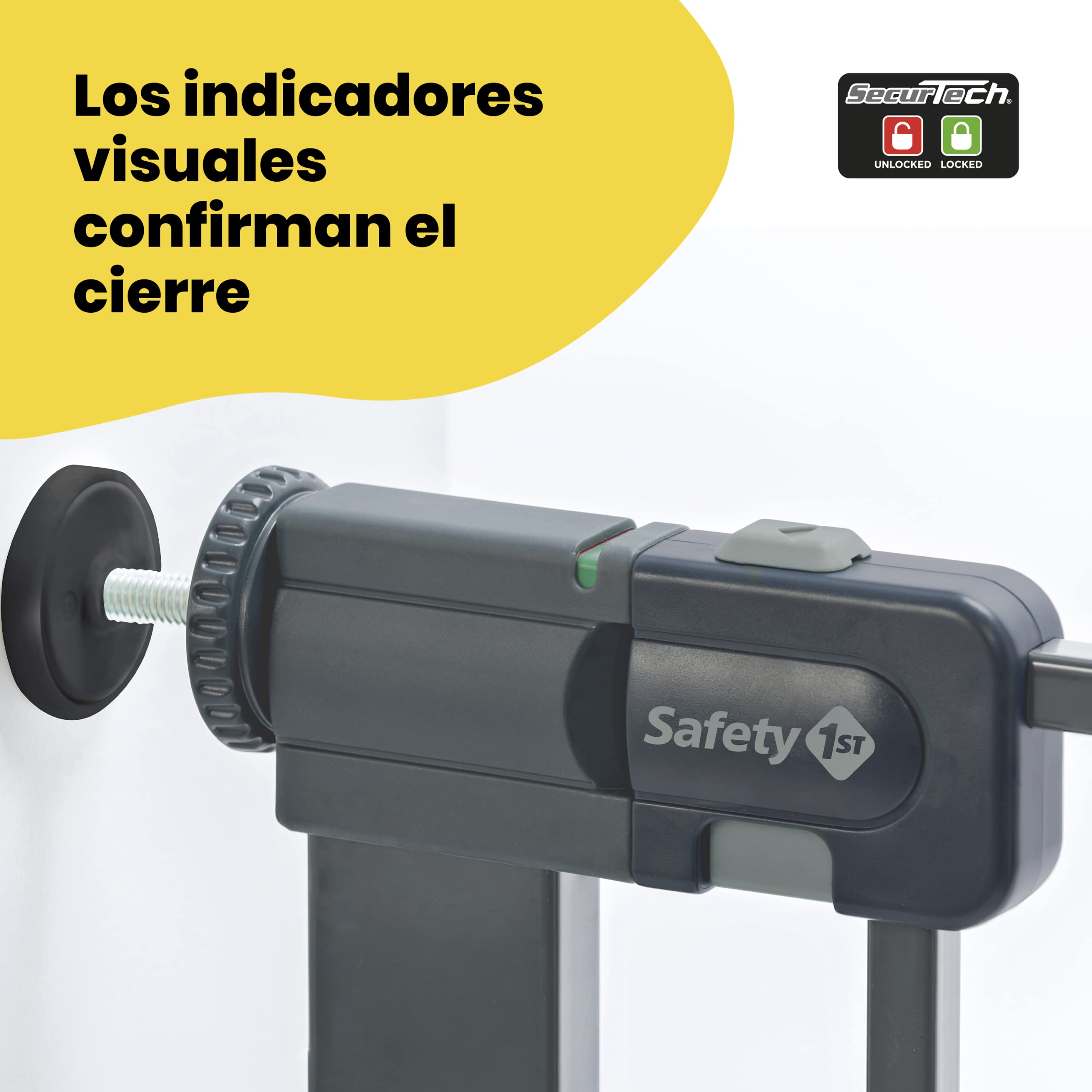 Safety 1st Easy Close Metal, Barrera Seguridad Niños Escalera Presión, 73–80cm (máx. 108cm), Valla Seguridad Infantil Fácil Cierre, Abre 1 Mano, Sin Tornillos (Sin Taladros), Doble Bloqueo, Negra
