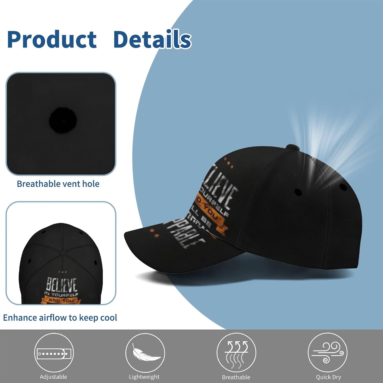 Lightweight Sweat Wicking All Over Print Baseball Cap Bold Graphic Sports Cap for Running, Gym image 2