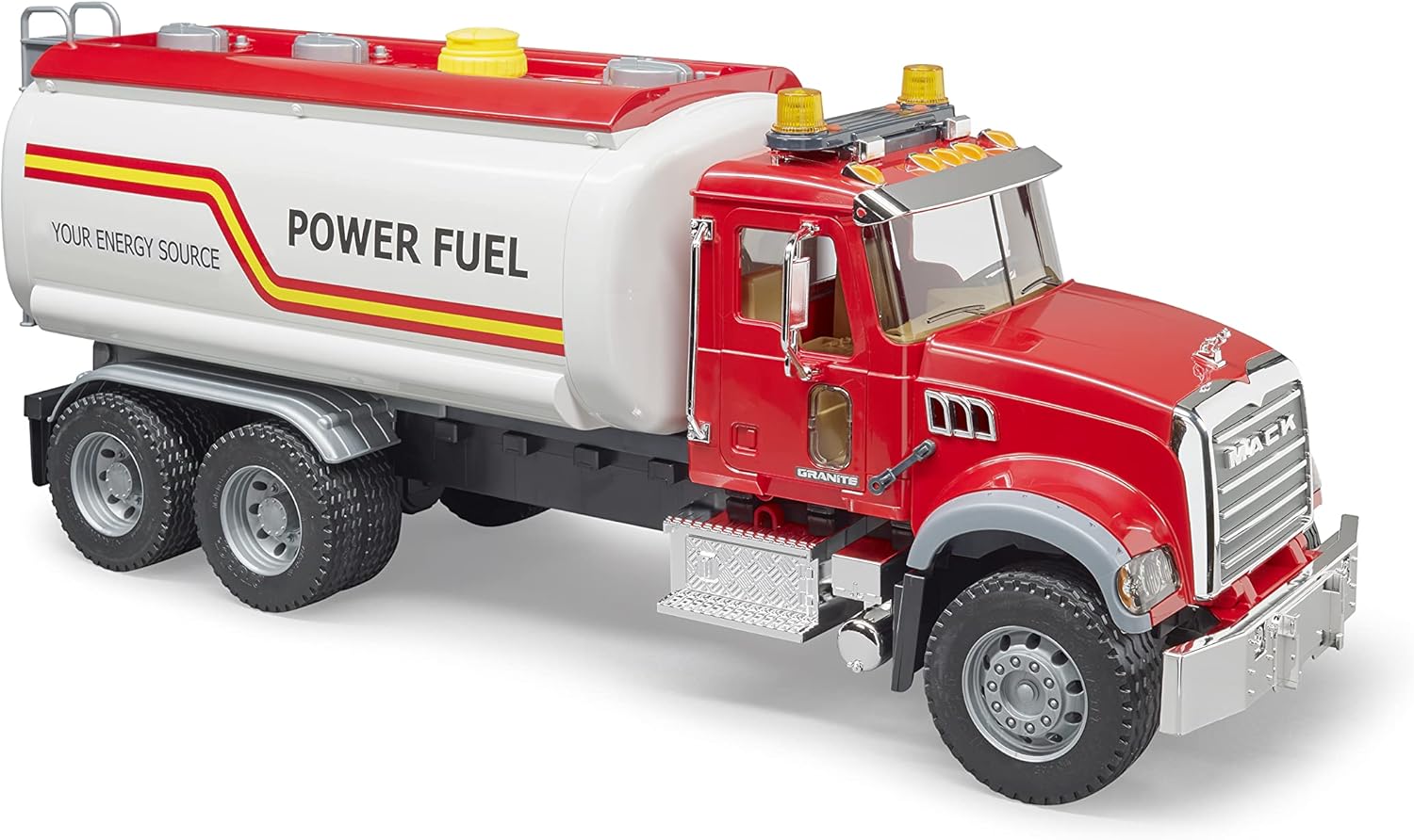 Bruder Mack Granite Tanker Truck 02827 | 1:16 Scale Water Tanker Toy Truck with Working Pump, Chrome Cab, Compatible with Bworld Figures | Made in Germany for Indoor and Outdoor Play