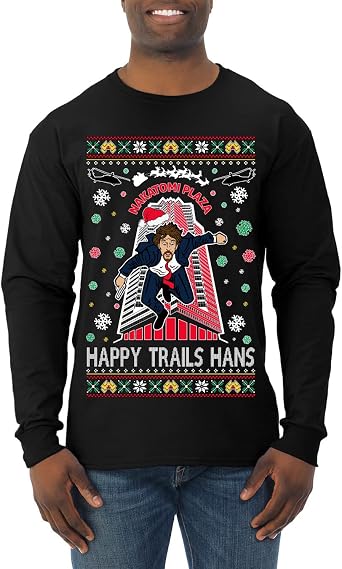 Nakatomi Plaza Christmas Party 1988 Classic McClane Die Hard Ugly Christmas Mens Long Sleeve Shirt
