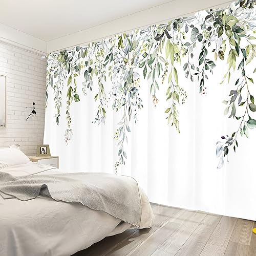 Miniatura 3 de Yeele Cortinas de ventana de hojas verdes de 42 x 85 pulgadas, plantas naturales, primavera, ramas botánicas rústicas, hierbas florales, cortinas de