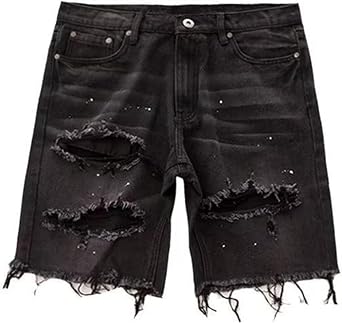 JEShifangjiusu Men Ripped Distressed Frayed Denim Shorts Casual Jean for Every Occasion Jorts Slim fit Fashion Pants Black,X-Large