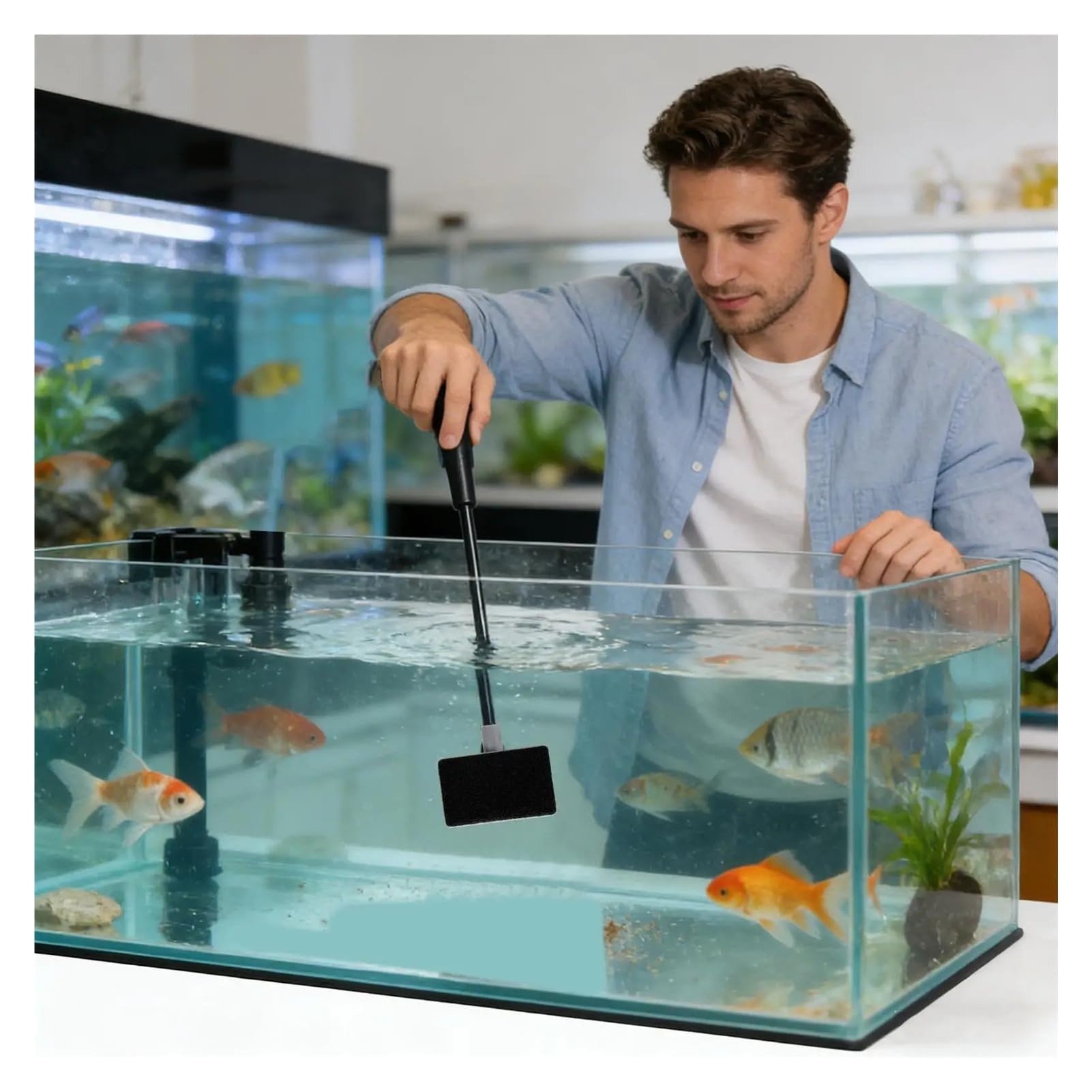 Kit de Limpieza de Acuario, Cepillo de Limpieza de Grava con Mango Largo, Kit de Limpieza de peceras for Betta, Tortuga, camarones, Estanque, terrario, Agua Salada