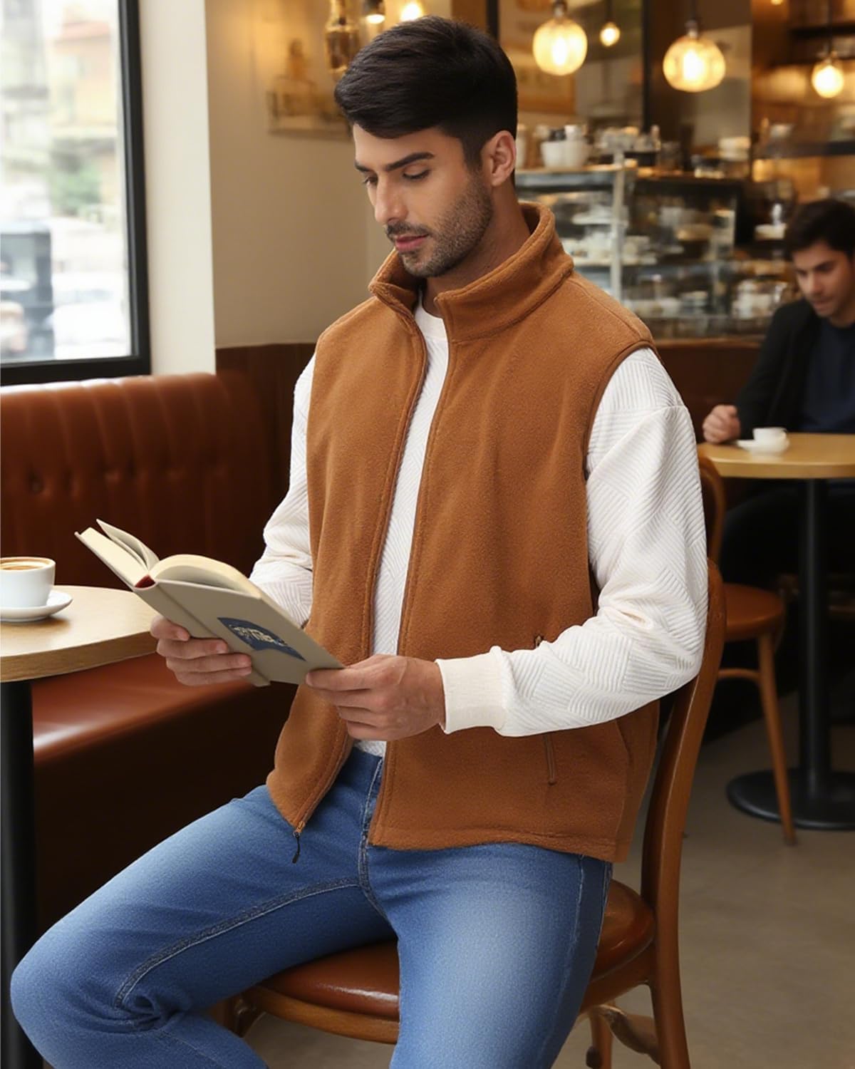 JIHUILAI Mens Polar Fleece Lightweight Vest With Zipper Pockets Warm Men's Zip Up Vests Outerwear Winter Sleeveless Jacket - Image 2