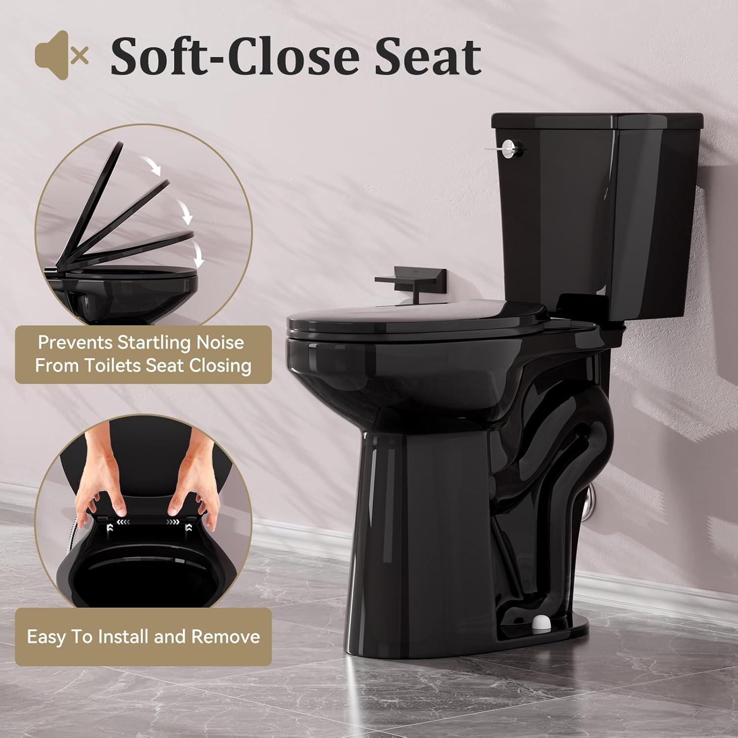 Simple Project Tall Toilet for Seniors 21 inch Extra High Toilets, Comfort Bowl Heigh 21", Seat Height 22", Two-Piece Toilet 1.28GPF Powerful, 12 Inch Rough-in, Black Color, Ada Toilets for Bathroom
