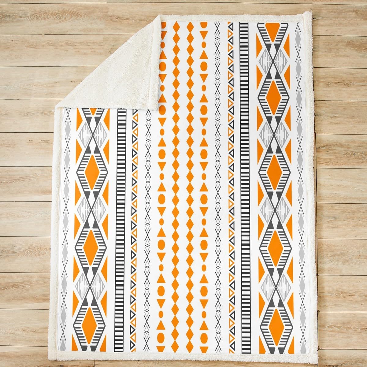 Feelyou Southwestern Fleece Throw Blanket Twin 60"x80" Kids Geometric Plush Blanket for Bed Sofa Couch Boys Girls Boho Chic Medallion Exotic Sherpa Blanket Bedroom Orange Fuzzy Blanket Room Decor image 2