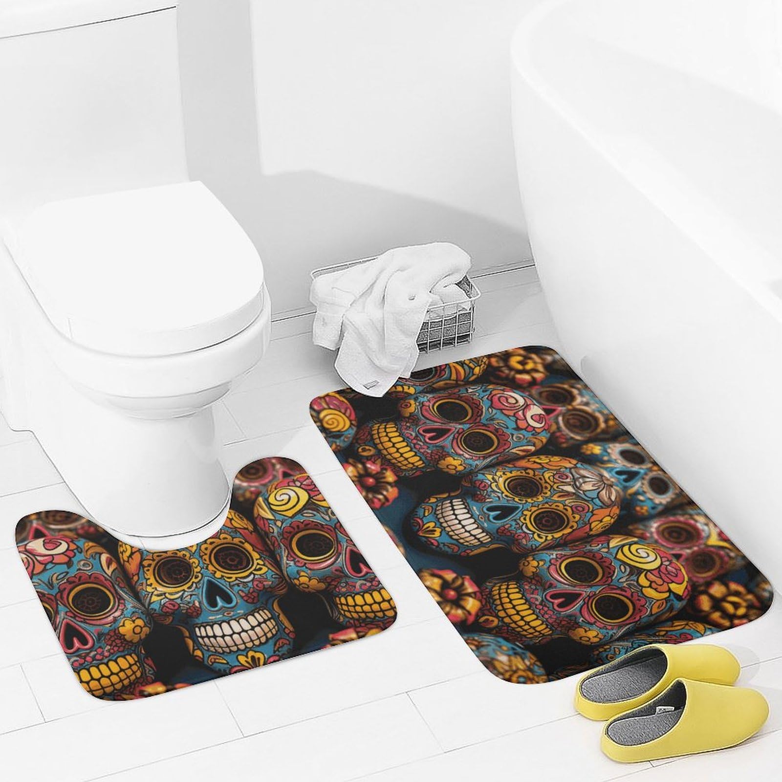 Tapis de bain antidérapant pour éviter les glissades, lot de 2 doux motif crânes