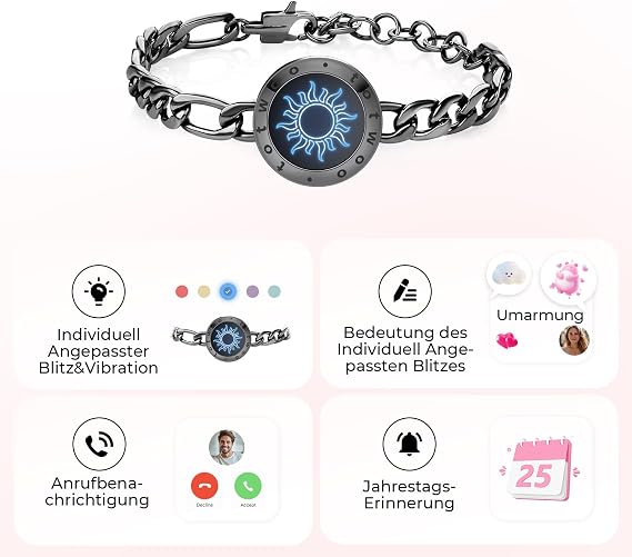 TOTWOO Single Distance Couple Bracelet - Vibration, Lights and Touch via Bluetooth, Romantic Gift for Him and Her