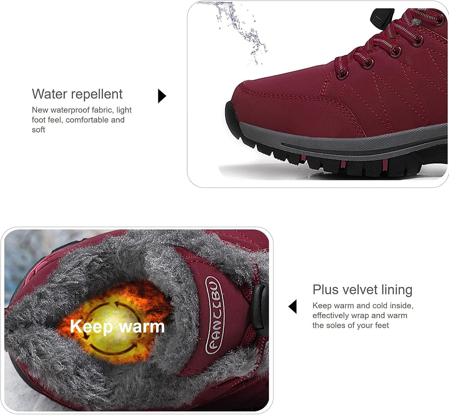 Womens Winter Boots Casual Lightweight Waterproof Snow Boots Anti-Slip Fur Lined Trekking Backpacking Hiking Boots