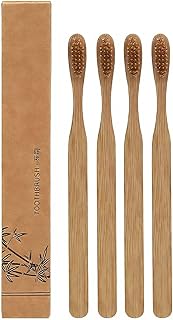 Bambus-Zahnbürsten-Set, biologisch abbaubarer natürlicher Holzgriff mit extra weichen Borsten, nachhaltige Mundpflege für Erwachsene, Zero Waste Reisezahnbürste für sanfte Reinigung (4 Stück)