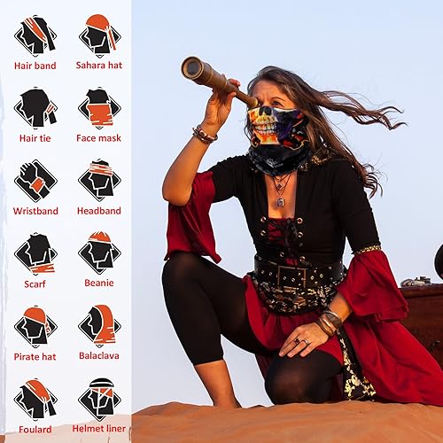 Vista 5 de Tarpop 30 máscaras faciales de Halloween para el trabajo, calavera, polaina, sin costuras, pasamontañas, cubrebocas, bandana para la cabeza