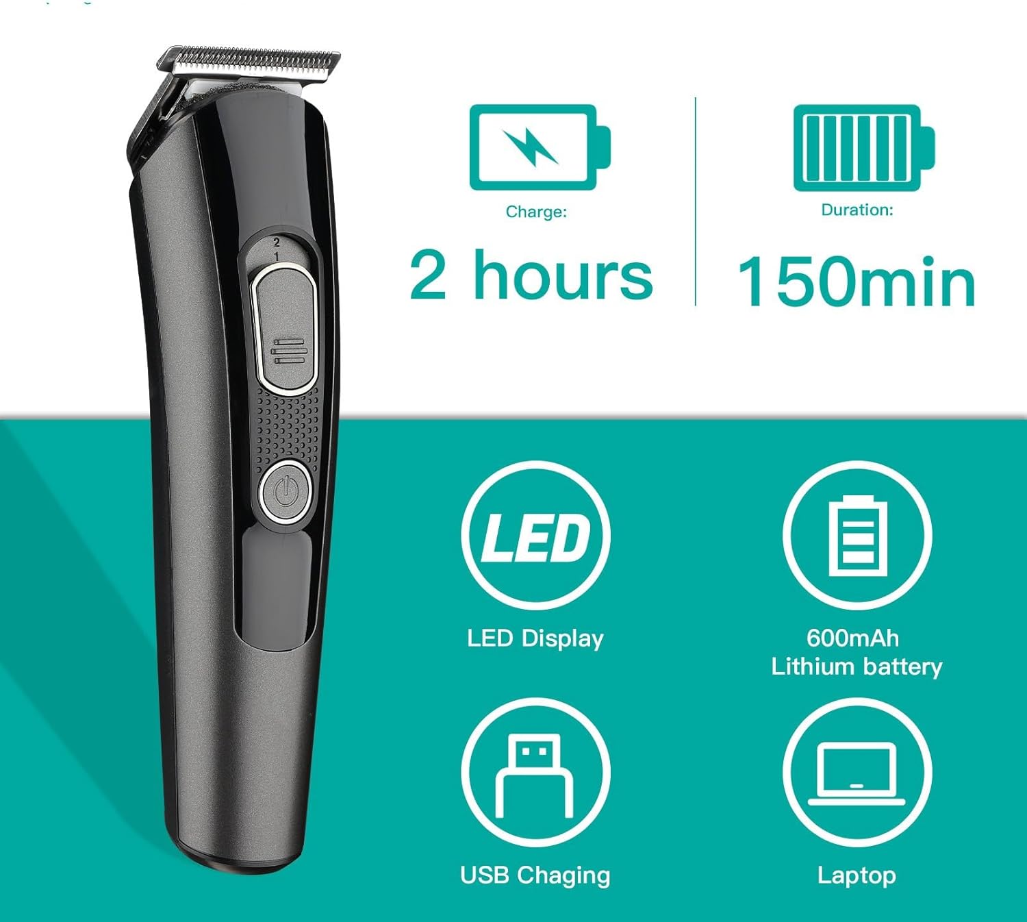 Hair Cutting Tool, Beard Trimmer Professional Hair Trimmer Machine Rechargeable Trimmer Cordless Grooming Kit Electric Zero Cutting Blade