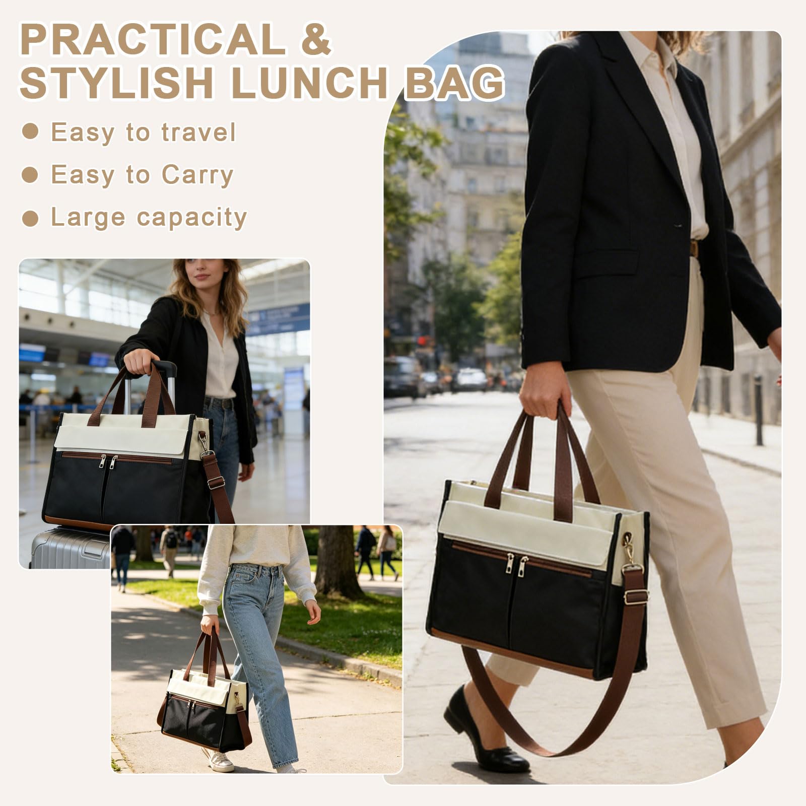 Borsa per il pranzo da donna 2 in 1, borsa da lavoro con scomparto per il pranzo isolato, borsa per computer portatile da 15,6 pollici, impermeabile, grande borsa per il pranzo per ufficio
