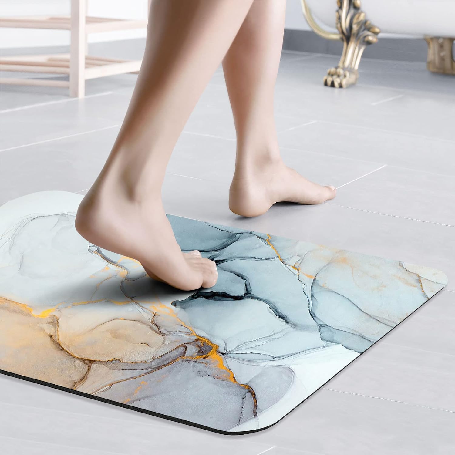 Gibelle Bath Mat Rug Super Absorbent Quick Dry Thin Bathroom Rugs Fit Under Door Non Slip Rubber Backed Bathroom Floor Mat for in Front of Bathtub Sink Shower (17"x24", Grey Blue)