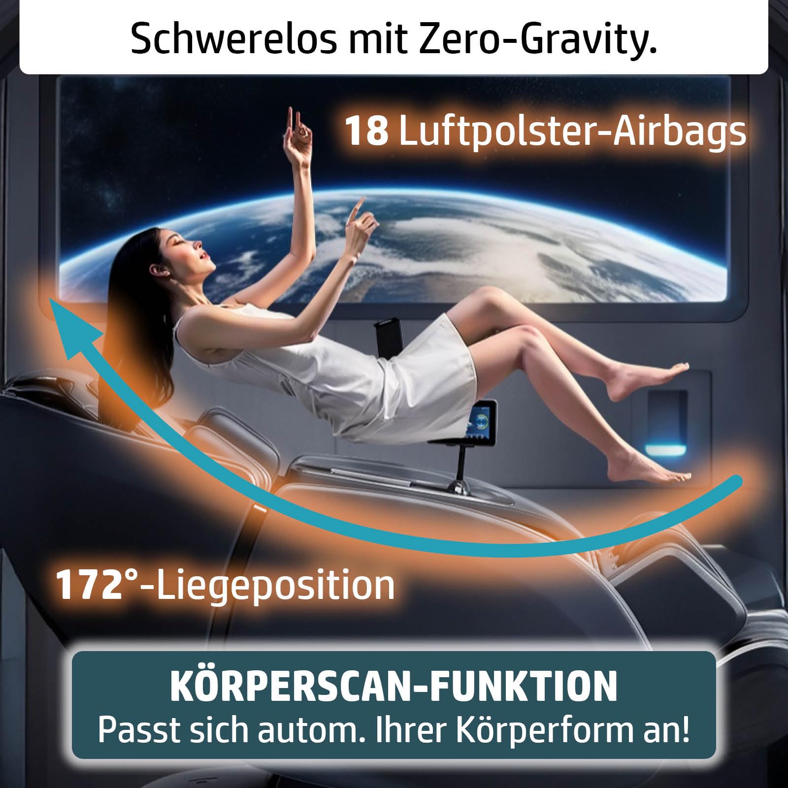 Massagesessel Relaxsessel YUNA | 60 Massageprogramme | deutsche Bediensprache | Zero Gravity-Funktion | 3D-Massagetechnologie Ganzkörpermassage + Wärmefunktion | Vitalwertmessung | Weiß