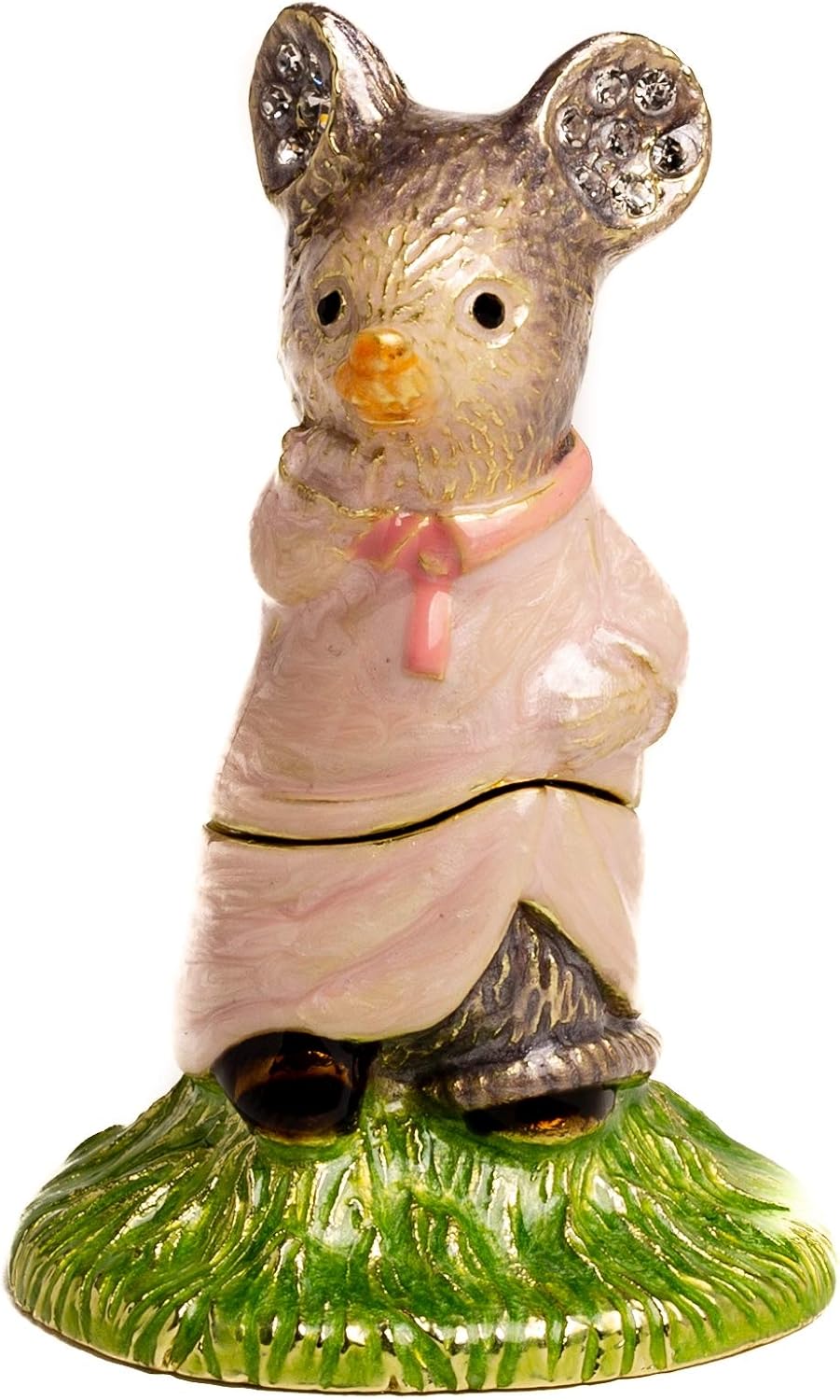 Keren Kopal Girl Mouse Trinket Box Decorated with Crystals Jewelry Storage Stash Handpainted Animal Figure Gift Idea for Home Decoration