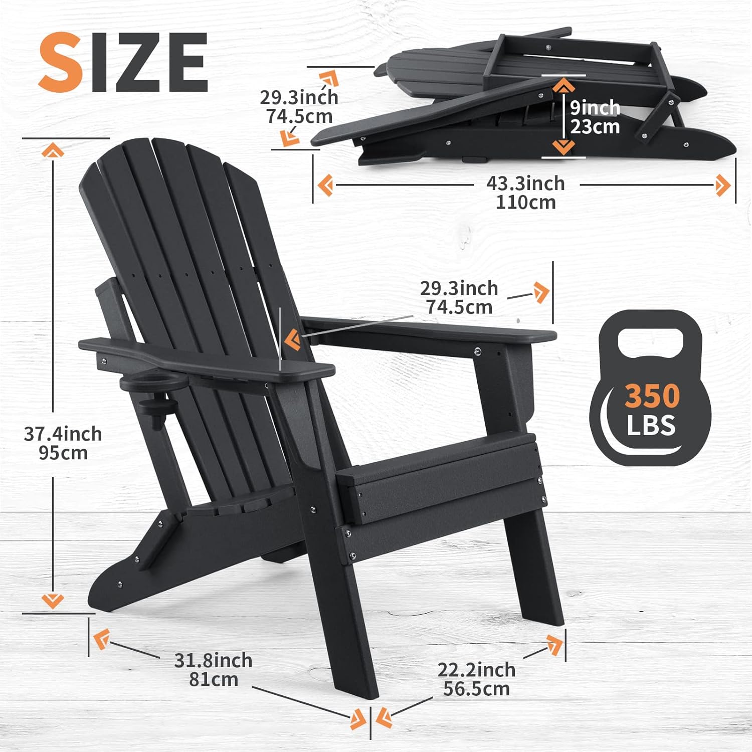 FUNBERRY Folding Adirondack Chair Set of 4, All Weather HDPE Fire Pit Chairs with Cup Holder for Outdoor
