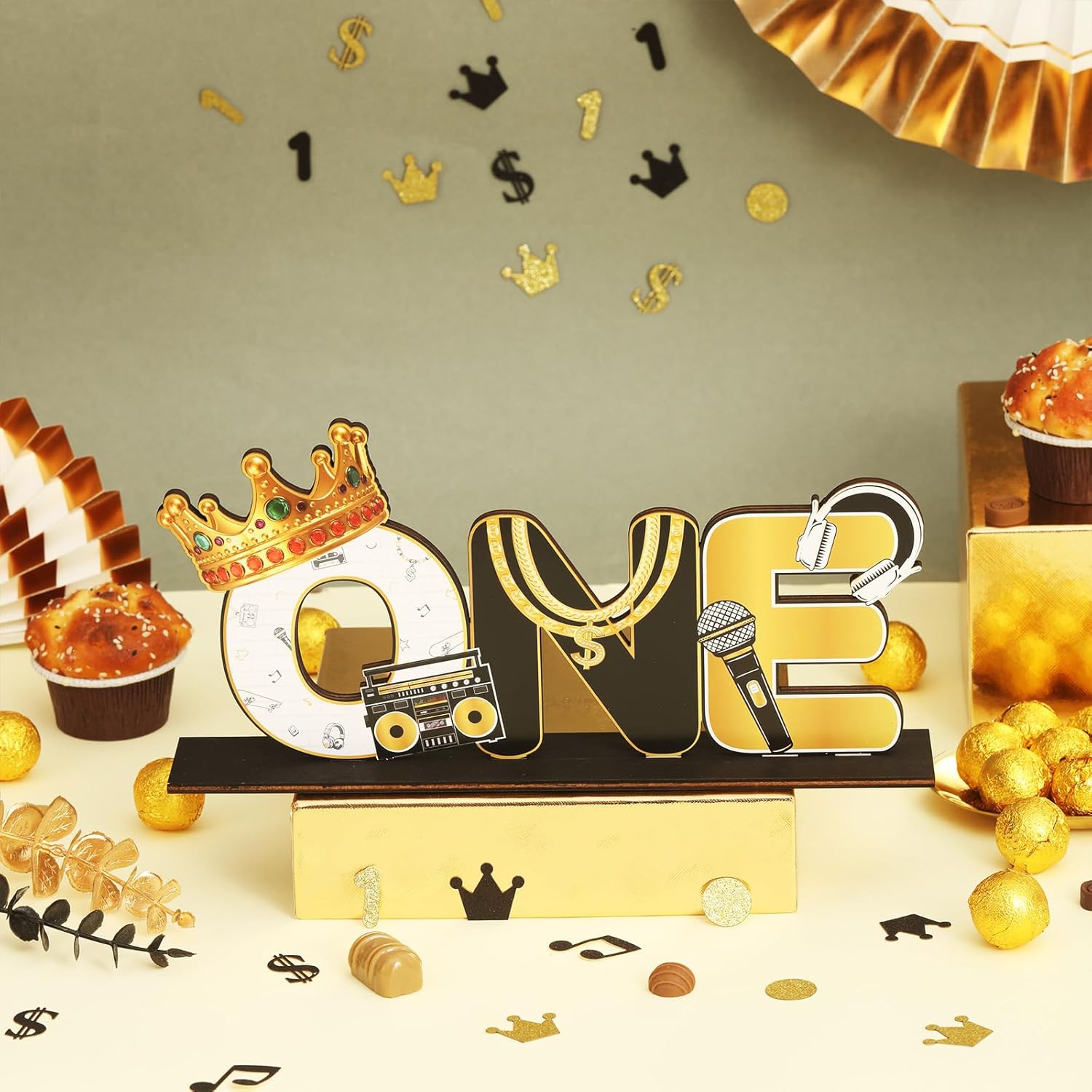 The Notorious One Birthday Decorations, Notorious One Sign for Table Centerpieces, the Big One Hip Hop 1st Black Gold One Letter Sign for Boys First Birthday Table Decorations
