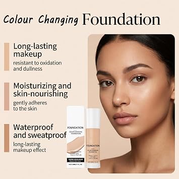 2PCS Color Changing Foundation,Liquid Colour Changing Foundation for Mature Skin,Intelligent Color Correcting Foundation Medium Coverage,Hydrating&Lightweight,Long-Lasting Natural Finish (Medium)